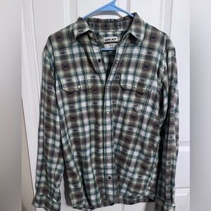 Ariat Men's Medium Plaid Button Down Shirt Western Cowboy Aztec Pearl Snap